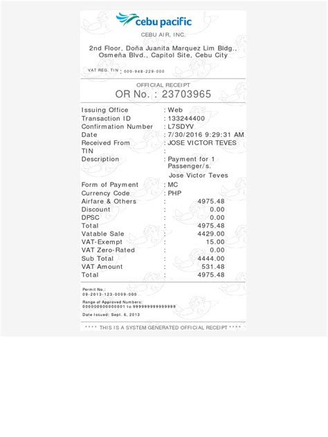 or generator cebu pacific|Official Receipt .